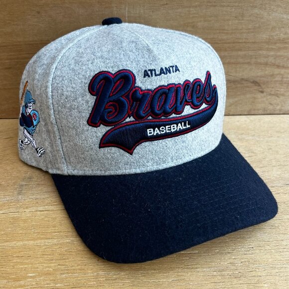 MITCHELL & NESS ATLANTA BRAVES MELTON WOOL PRO PINCH SNAPBACK HAT NEW - Picture 1 of 5